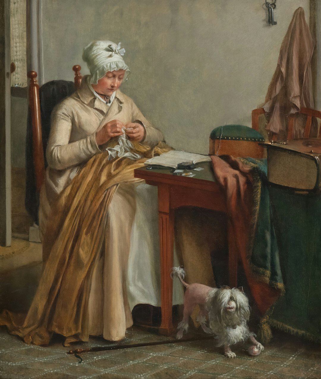 elderly woman knitting