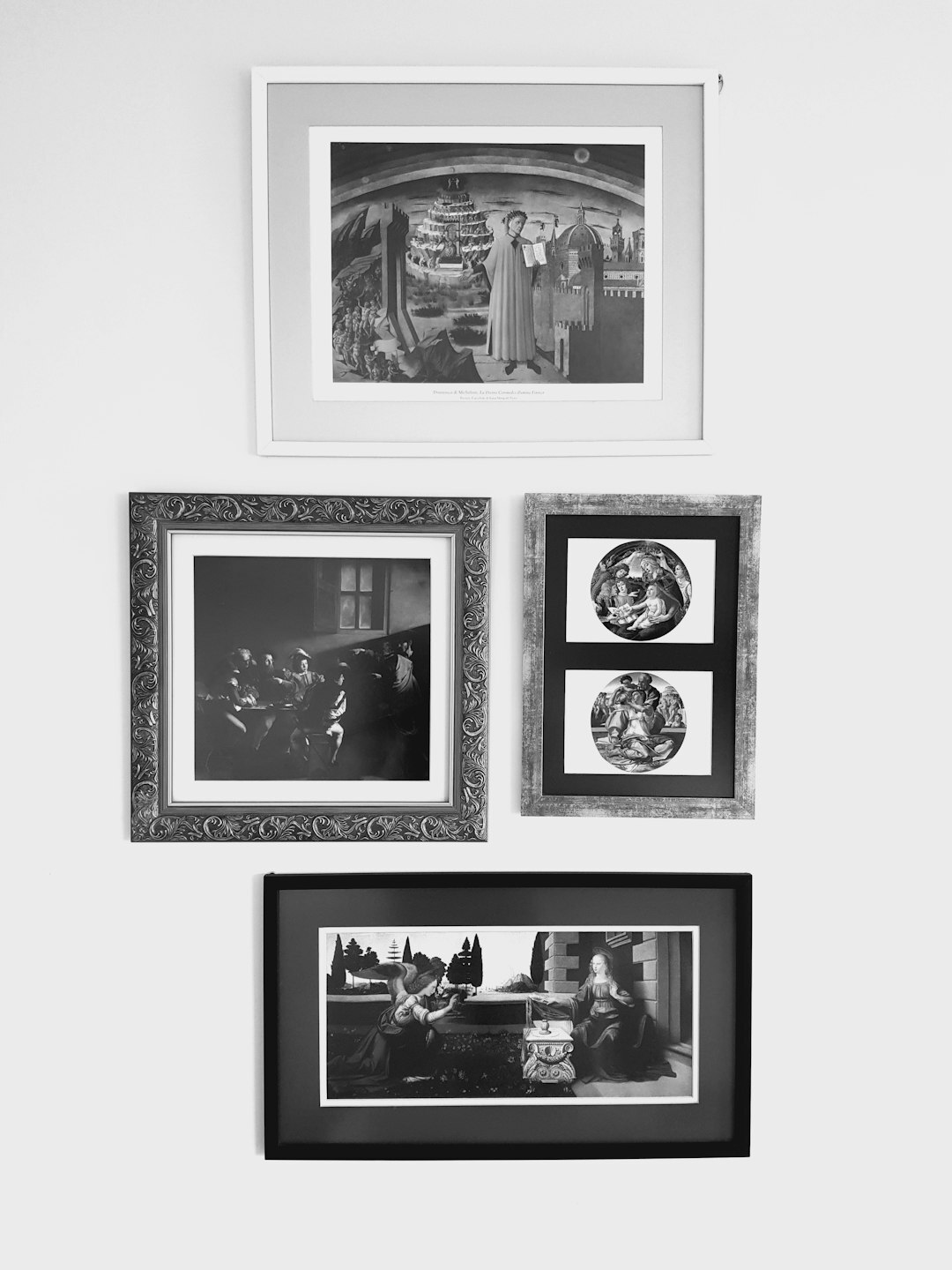 Black and white documentary photographs displayed on a gallery wall